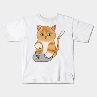 Gamer kitty (fluffy orange cat) Kids T-Shirt